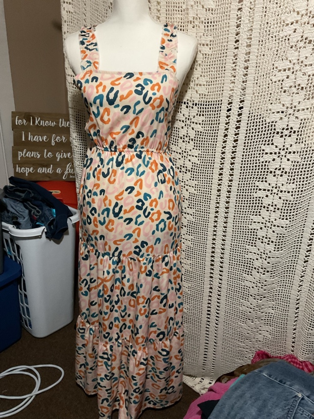NWOT Grace & Emma Boutique colorful leopard print tiered dress Small